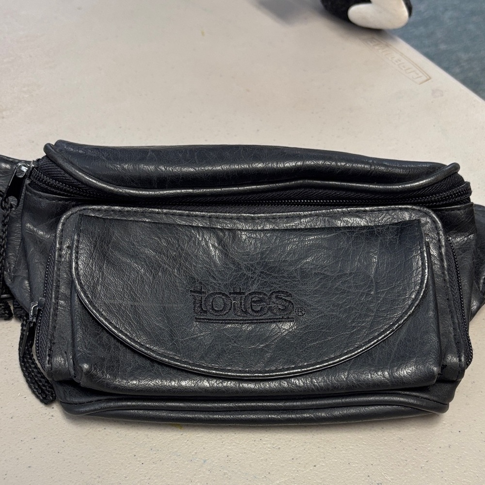 Totes Black Leather Belt Bag